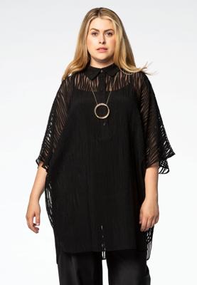 Yoek Blouse strepen | Zwart | Maat 54/56