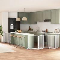 VidaXL Hondenhek inklapbaar met deur 8 panelen 640 cm populierhout wit