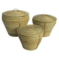 Veelzijdige mand DKD Home Decor Natuurlijk Tropisch 35 x 35 x 30 cm 35 x 35 x 34 cm 37 x 37 x 34,5 cm Met deksel 3 Onderdelen