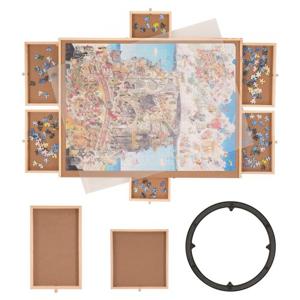 VEVOR puzzeltafel puzzelbord 1500 stukjes, puzzelezel 360° draaibaar grenen puzzeltafel, 865 x 660 x 50 mm puzzelbord met 6 uittrekbare laden, puzzelplezier voor volwassenen en kinderen