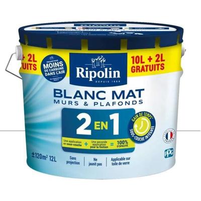 Ripolin Mat Wit 2 in 1 Wand- en Plafondverf 10L + 2L gratis