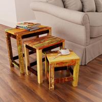 3-delige Bijzettafeltjesset vintage stijl gerecycled hout