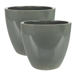 2x stuks plantenpot/bloempot in een strakke Scandinavische look antraciet Dia 18 cm en Hoogte 16 cm