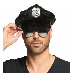 Carnaval verkleed politiepet - met donkere zonnebril - zwart - heren/dames - verkleedkleding