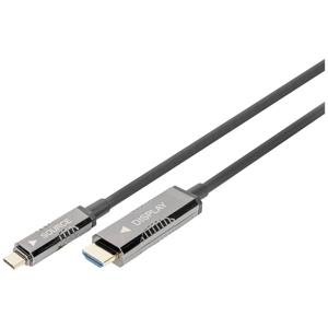 Digitus AK-330150-150-S HDMI-kabel HDMI / USB-C Aansluitkabel HDMI-A-stekker, USB-C stekker 15 m Zwart Aluminium-stekker, Flexibel, Afscherming gevlochten,