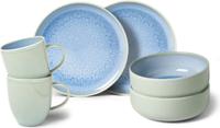 Villeroy & Boch Serviesset Crafted - Blueberry Turquoise - 6-delig / 2 personen - 2x kopjes, 2x kommen en 2x ontbijtborden