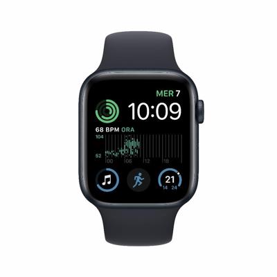 Refurbished Apple Watch SE 2022 44 MM Aluminium Zwart 4G met Zwart sportbandje Licht gebruikt Ja