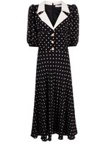 Alessandra Rich robe mi-longue en soie à pois - Noir