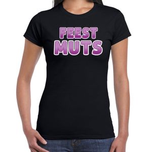 Verkleed t-shirt voor dames - Feest muts - zwart/paars - carnaval