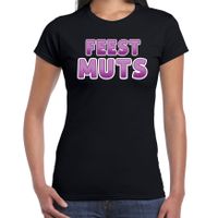 Verkleed t-shirt voor dames - Feest muts - zwart/paars - carnaval - thumbnail