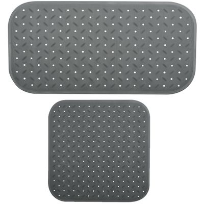 MSV Douche/bad anti-slip matten set badkamer - rubber - 2x stuks - donkergrijs - 2 formaten