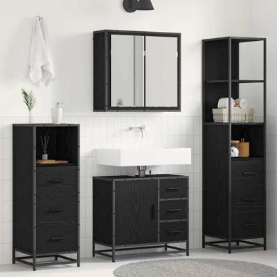 Badkamermeubelset met lade 4 pcs Zwart eiken 65 x 33 x 60 cm