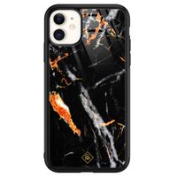 iPhone 11 glazen hardcase - Marmer zwart oranje