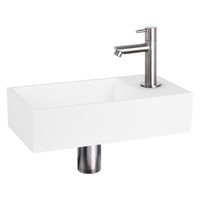 Differnz Solid fonteinset - 36x18.5x9cm - Rechthoek - 1 kraangat - recht chromen matte kraan - Solid surface Wit 38.402.31