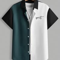 Bon&Bon Men's Colorblock Letter Graphic Loose Fit Short Sleeve Shirt Multicolor-2 / S