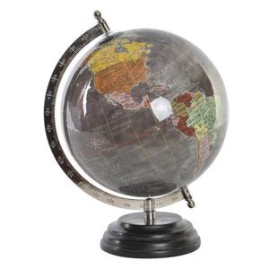 Items Deco Wereldbol/globe op voet - kunststof - grijs - home decoratie artikel - D20 x H28 cm   -