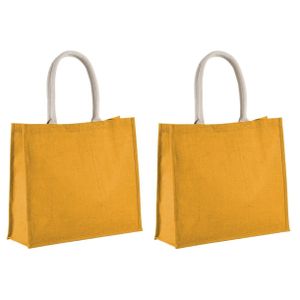 Set van 2x stuks jute gele boodschappen/strandtassen 42 x 36 cm