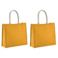 Set van 2x stuks jute gele boodschappen/strandtassen 42 x 36 cm