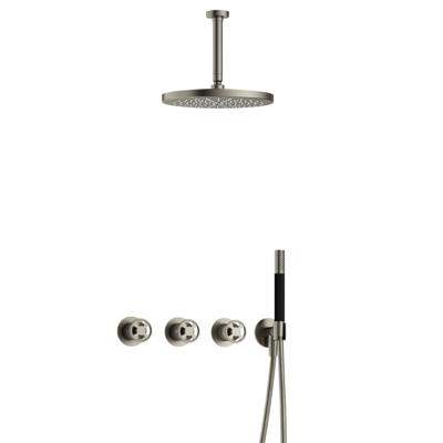 Hotbath Cobber - CW7067 - Inbouw Regendoucheset - Geborsteld Nikkel - 2 Stopkranen - Thermostatisch - Plafondbuis 15 cm - Hoofddouche 300 mm - Ronde Handdouche - met M106 - Waterbesparend