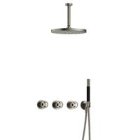 Hotbath Cobber - CW7067 - Inbouw Regendoucheset - Geborsteld Nikkel - 2 Stopkranen - Thermostatisch - Plafondbuis 15 cm - Hoofddouche 300 mm - Ronde Handdouche - met M106 - Waterbesparend