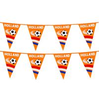 Vlaggenlijn feestslinger - 2x - oranje/holland met voetbal - 6 meter - 15 vlaggen - kunststof