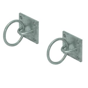 Aanlegring op muurplaat - 4x - zilver - staal verzinkt - 6x6 cm - kettingring / touwring