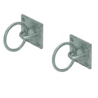 Aanlegring op muurplaat - 4x - zilver - staal verzinkt - 6x6 cm - kettingring / touwring