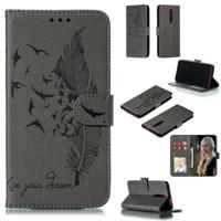 Feather patroon Litchi textuur horizontale Flip lederen draagtas met portemonnee & houder & kaartsleuven voor Xiaomi Redmi K20 (grijs)
