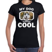 Husky honden t-shirt my dog is serious cool zwart voor dames