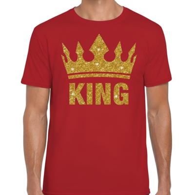 Koningsdag verkleed T-shirt heren - rood - King - glitter goud - kroon