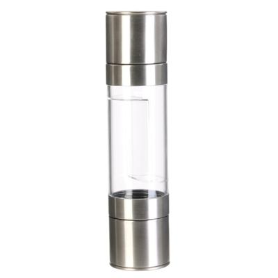 Pepermolen/zoutmolen dubbel reservoir - rvs metaal - zilver - 22 cm - kruidenmolen - vermalen