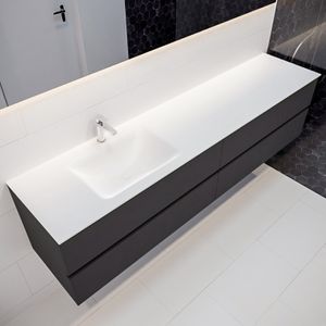 Mondiaz Vica Cloud badmeubel antraciet mat 200 cm 4 lades solid surface enkele spoelbak links 1 kraangat