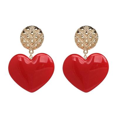 Perzik hart oorbellen retro serie acryl Stud Oorbellen voor vrouwen (rood)