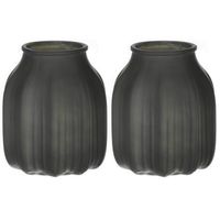 Bellatio Design Bloemenvaas klein - 2x - mat groen glas - D14 x H16 cm - Vazen - thumbnail