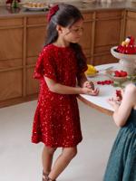 Meisjesjurk in fluweel / velours en pailletten rood