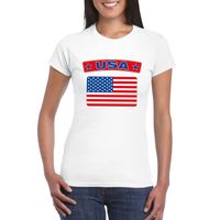 T-shirt met USA/ Amerikaanse vlag wit dames - thumbnail