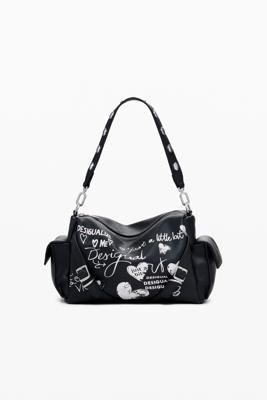 Middelgrote bowlingtas met leerlook en letters - BLACK - U