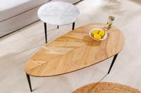 Set van 2 salontafels ADLON 110 cm naturel wit acaciahout marmer zwart metaal - 45187