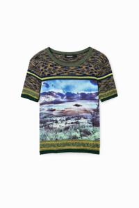 Gebreid T-shirt met landschap - MATERIAL FINISHES - M