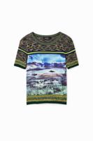 Gebreid T-shirt met landschap - MATERIAL FINISHES - M - thumbnail