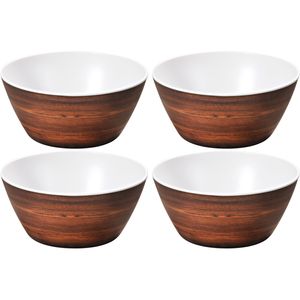 4x Melamine serveerschaaltjes bruine houtprint/wit 15 cm