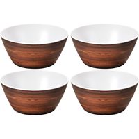 4x Melamine serveerschaaltjes bruine houtprint/wit 15 cm