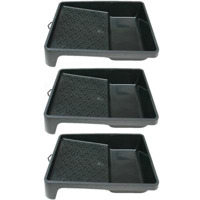 Verfbak - 3x - zwart - kunststof - 24 x 32 cm - voor verfrollers tot 18 cm