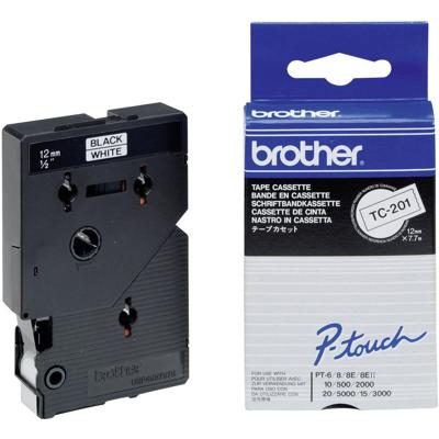 Labeltape Brother TC TC-201 Kunststof Tapekleur: Wit Tekstkleur:Zwart 12 mm 7.7 m