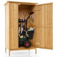 Buitenopslagkast Houten Tuinschuur met Asfalt Dak 3 Planken Afsluitbare Deur 5 Haken Natuur 91 x 66 x 150 cm