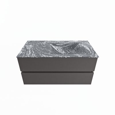 MONDIAZ VICA-DLUX 100cm badmeubel onderkast Dark grey 2 lades. Inbouw wastafel CLOUD rechts zonder kraangat, kleur Lava.