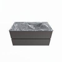 MONDIAZ VICA-DLUX 100cm badmeubel onderkast Dark grey 2 lades. Inbouw wastafel CLOUD rechts zonder kraangat, kleur Lava.