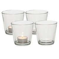 Theelichthouder - 4x - 7,5 cm - transparant - glas - waxinelichthouder - kaarsenhouder