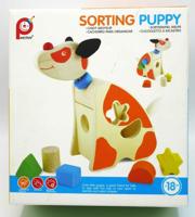 Vormenstoof Puppy van hout met 5 verschillende blokken. Vormenstoof Puppy van hout met 5 verschillende blokken.