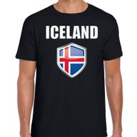 IJsland landen supporter t-shirt met IJslandse vlag schild zwart heren